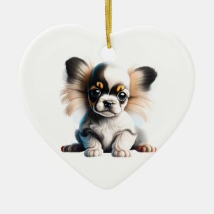 Gepersonaliseerde Papillon Puppy Keramisch Ornament