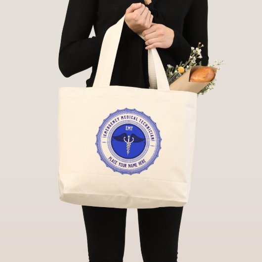 Gepersonaliseerde Paramedici EMT Caduceus Grote Tote Bag (Voorkant (product))
