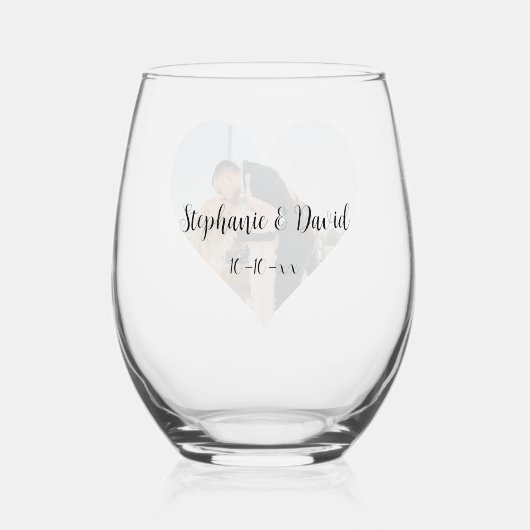 Gepersonaliseerde paren foto tekst bruiloft wijnglas zonder voet (Achterkant)