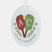 Gepersonaliseerde Paren Pickleball Kerst Ornament (Voorkant links)