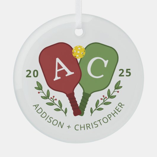 Gepersonaliseerde Paren Pickleball Kerst Ornament (Voorkant)