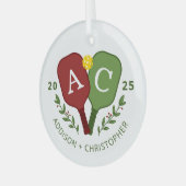 Gepersonaliseerde Paren Pickleball Kerst Ornament (Voorkant links)