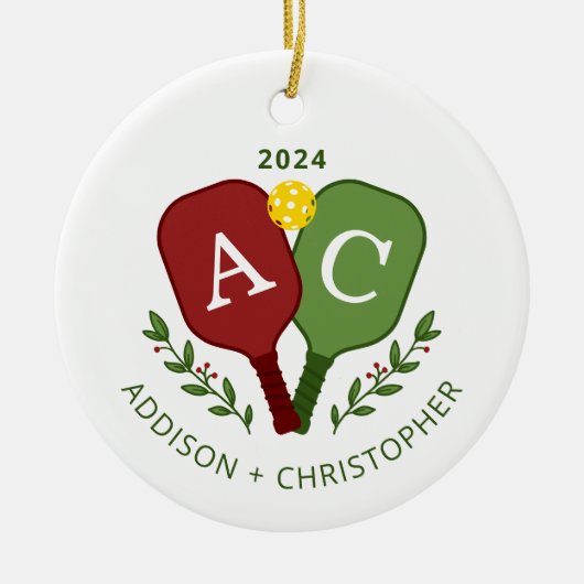 Gepersonaliseerde Paren Pickleball Kerst Ornament (Voorkant)