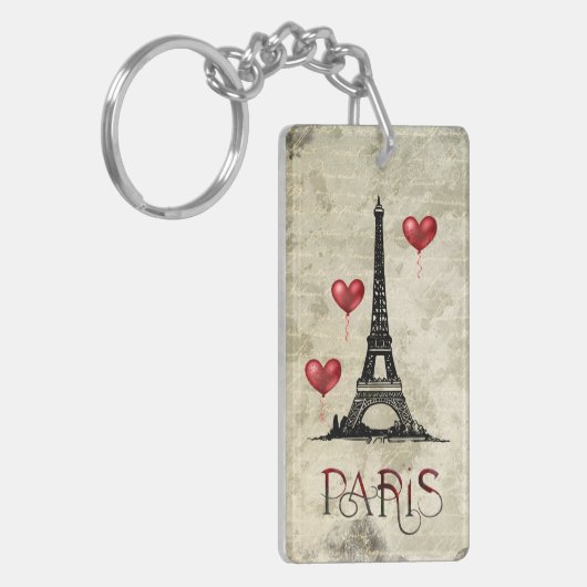 Gepersonaliseerde Parijs-, Eiffeltoren- en Rode ba Sleutelhanger (Voorkant Links)