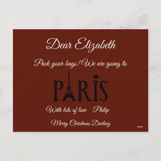Gepersonaliseerde Parijs reis cadeaubon verrassing Feestdagenkaart (Achterkant)