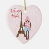 Gepersonaliseerde Paris Eiffel Tower Pink Kerstmis Keramisch Ornament (Rechts)