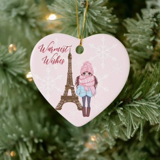 Gepersonaliseerde Paris Eiffel Tower Pink Kerstmis Keramisch Ornament (Boom)