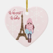 Gepersonaliseerde Paris Eiffel Tower Pink Kerstmis Keramisch Ornament (Voorkant)