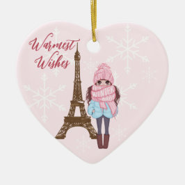 Gepersonaliseerde Paris Eiffel Tower Pink Kerstmis Keramisch Ornament