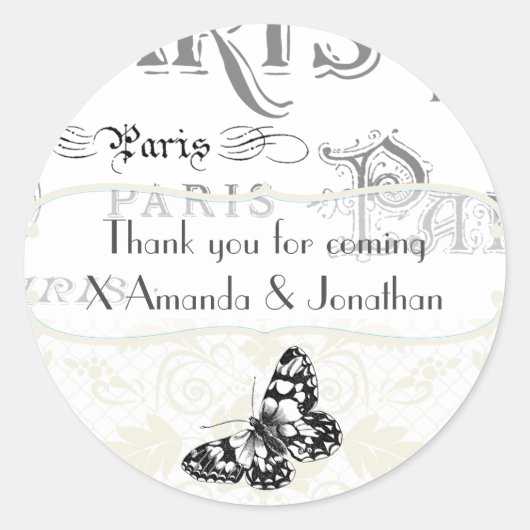 Gepersonaliseerde Paris Thmet Wedding Party Ronde Sticker (Voorkant)