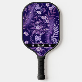 Gepersonaliseerde partij van paarse bloemen pickleball paddle