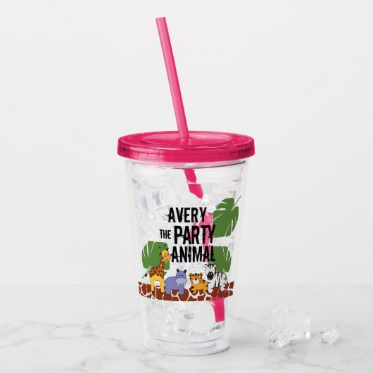 Gepersonaliseerde Party Animal Safari Giveaway Acryl Drinkbeker (Voorkant ijs)