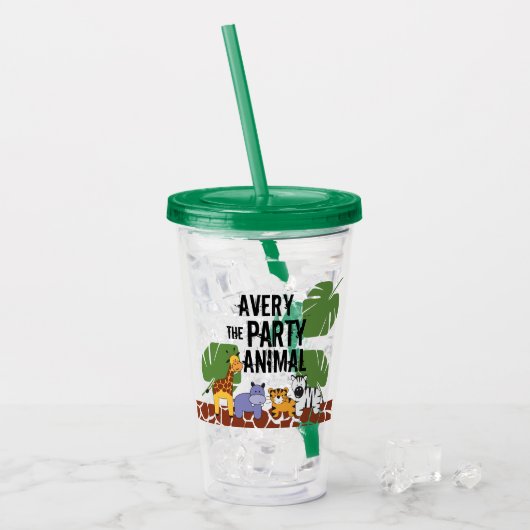 Gepersonaliseerde Party Animal Safari Giveaway Acryl Drinkbeker (Voorkant ijs)