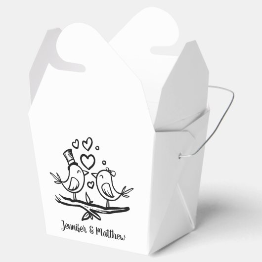 Gepersonaliseerde Party Lovebirds Zwart Wit Bruilo Bedankdoosjes (Geopend)