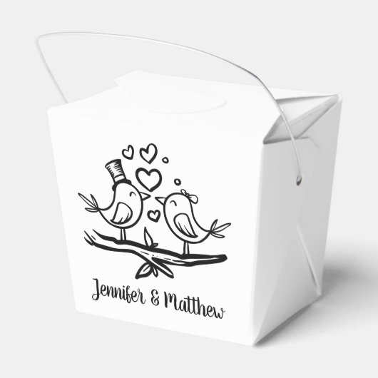 Gepersonaliseerde Party Lovebirds Zwart Wit Bruilo Bedankdoosjes (Achterkant)