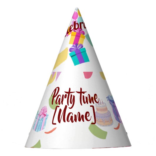 Gepersonaliseerde Party Time Celebration Pet Feesthoedjes (Voorkant)