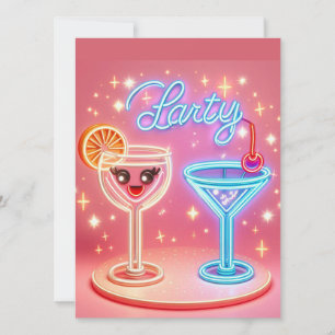 Gepersonaliseerde Party Time Neon Uitnodiging