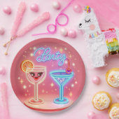 Gepersonaliseerde Party Time Neon Uitnodiging Papieren Bordje (Feest)