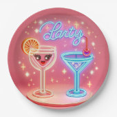 Gepersonaliseerde Party Time Neon Uitnodiging Papieren Bordje (Voorkant)