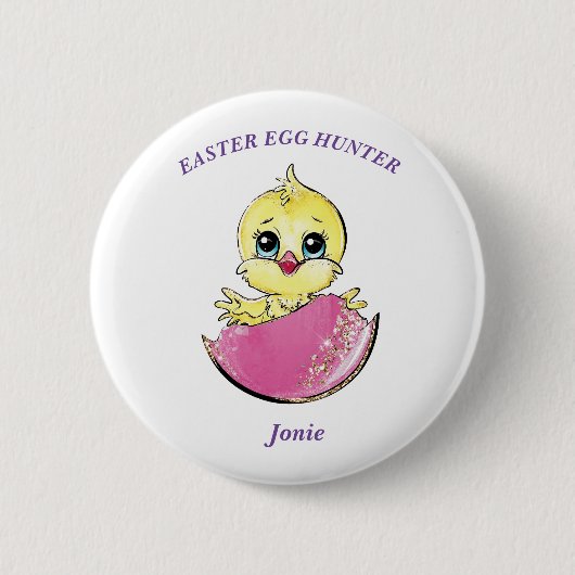 Gepersonaliseerde Pasen Chick Ei Hunt Chick Ronde Button 5,7 Cm (Voorkant)