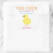 Gepersonaliseerde Pasen Geel Chick Allergie Alert Vierkante Sticker (Tas)