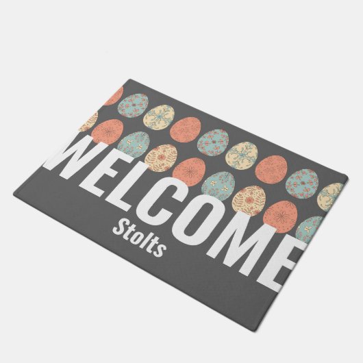 Gepersonaliseerde Pasen Welkomstmat – Dark Pastel Deurmat (Schuin)