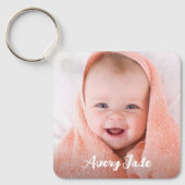 Gepersonaliseerde Pasgeboren Baby Foto Naam & Verj Sleutelhanger (Voorkant)