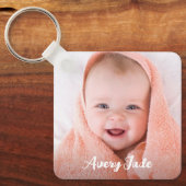 Gepersonaliseerde Pasgeboren Baby Foto Naam & Verj Sleutelhanger (Voorkant)