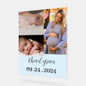 Gepersonaliseerde pasgeboren baby jongen blauwe fo acryl bord (Hoek)