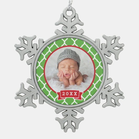 Gepersonaliseerde pasgeboren foto Keepsake Ornamen Tin Sneeuwvlok Ornament (Voorkant)