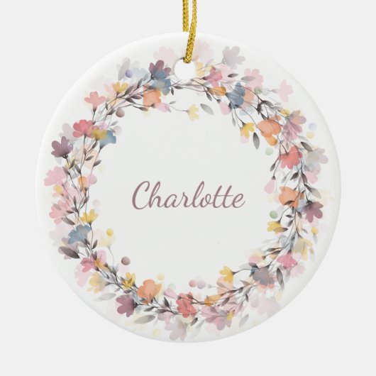 Gepersonaliseerde pasta Floral Wreatname Kerstmis Keramisch Ornament (Voorkant)