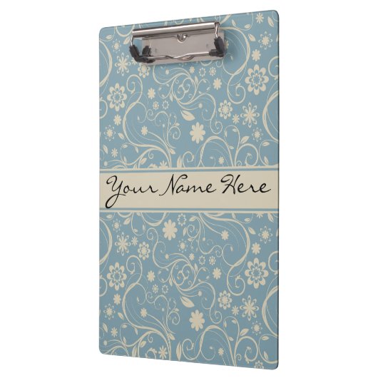 Gepersonaliseerde Pastel Blauw en Taupe Bloemenpat Klembord (Links)