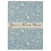 Gepersonaliseerde Pastel Blauw en Taupe Bloemenpat Klembord (Achterkant)
