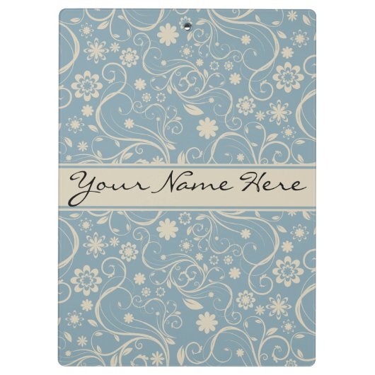 Gepersonaliseerde Pastel Blauw en Taupe Bloemenpat Klembord (Achterkant)