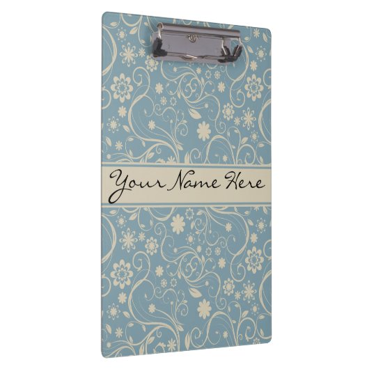 Gepersonaliseerde Pastel Blauw en Taupe Bloemenpat Klembord (Rechts)