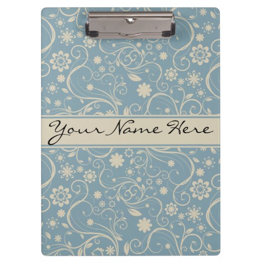 Gepersonaliseerde Pastel Blauw en Taupe Bloemenpat Klembord (Voorkant)