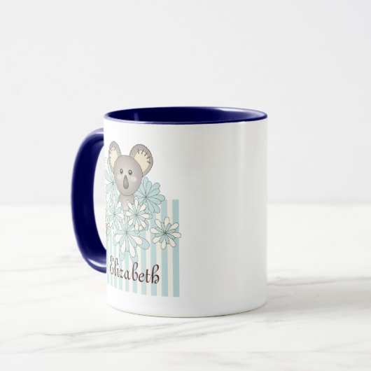 Gepersonaliseerde Pastel Blauw Schattige Koala Bee Mok (Voorkant links)