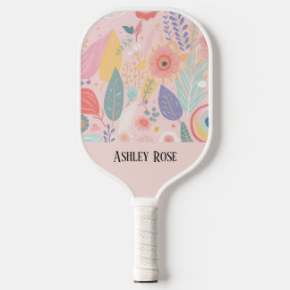 Gepersonaliseerde Pastel Bloemen Custom Naam Gift Pickleball Paddle