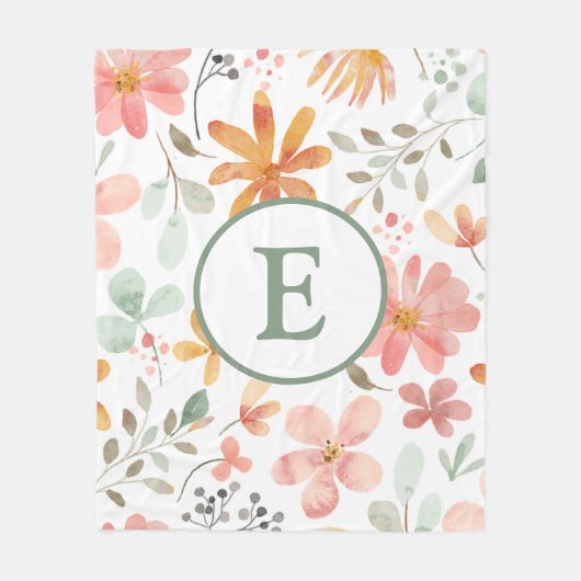 Gepersonaliseerde Pastel Bloemen Fleece Deken (Voorkant)