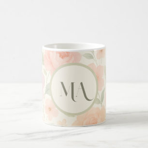 Gepersonaliseerde Pastel Bloemen Mok met Monogram