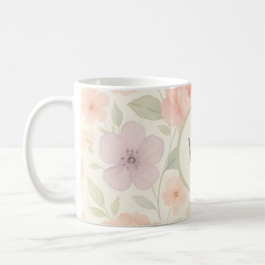 Gepersonaliseerde Pastel Bloemen Mok met Monogram (Links)