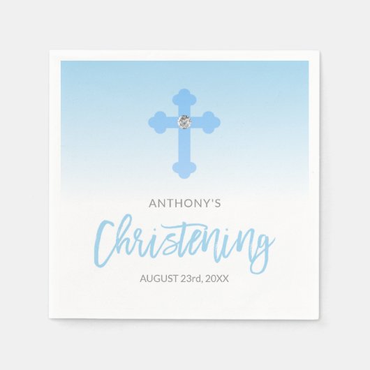 Gepersonaliseerde Pastel Blue Boy Cross CHRISTENIN Servet (Voorkant)