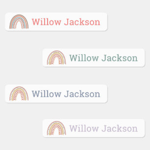 Gepersonaliseerde Pastel Boho Rainbow School Naam Labels