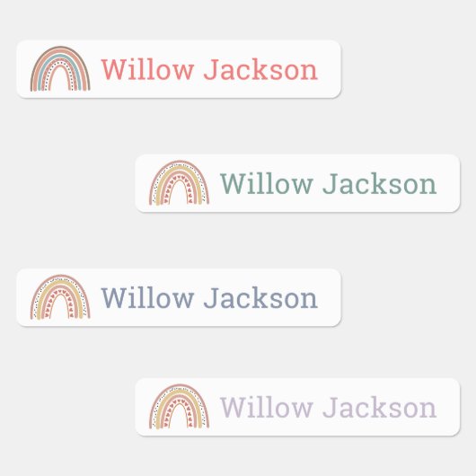 Gepersonaliseerde Pastel Boho Rainbow School Naam Labels (Groep)