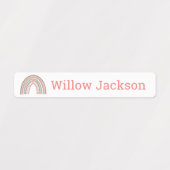 Gepersonaliseerde Pastel Boho Rainbow School Naam Labels (Design 1)
