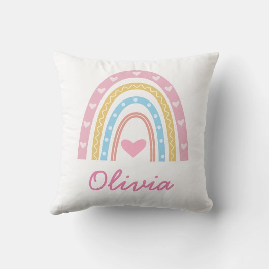 Gepersonaliseerde Pastel boho regenboog Naam Kweke Kussen (Achterkant)