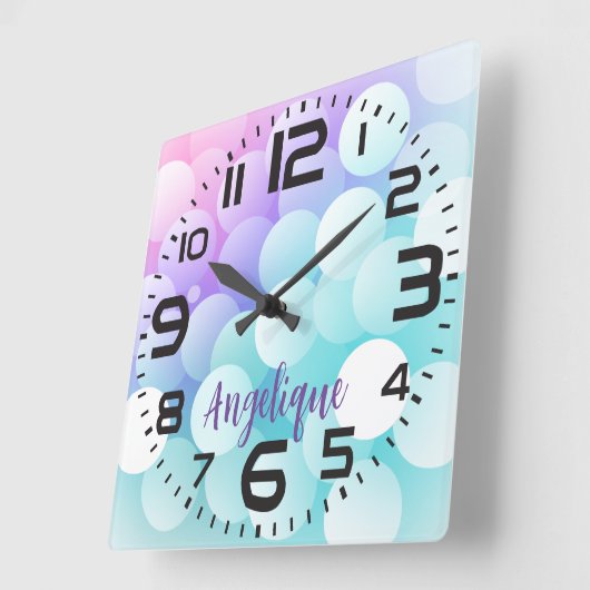 Gepersonaliseerde Pastel Bubbles Wall Clock Vierkante Klok (Hoek)