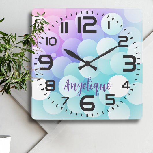 Gepersonaliseerde Pastel Bubbles Wall Clock Vierkante Klok