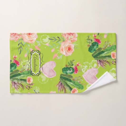 Gepersonaliseerde pastel cactus bad handdoek (Handdoek)