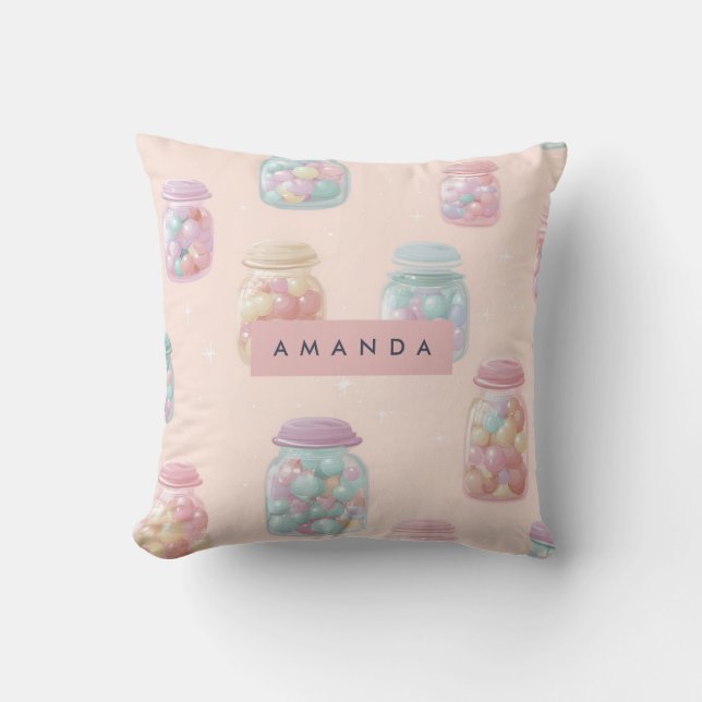 Gepersonaliseerde Pastel Candy Jar patroon Kussen (Voorkant)